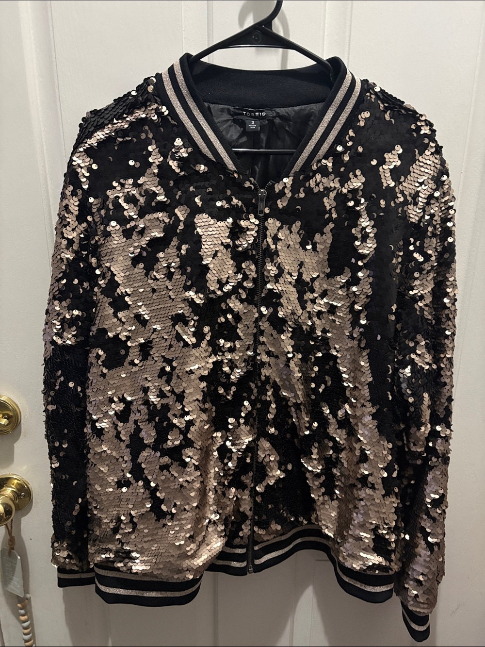 torrid Black & Gold Sequin Bomber Jacket